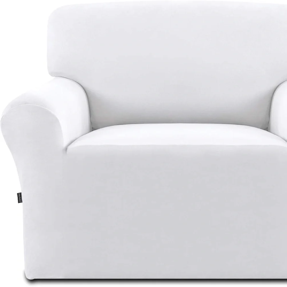 Chair Slipcover 1 Piece Stretch White Velvet Furniture Protector Elastic Bottom